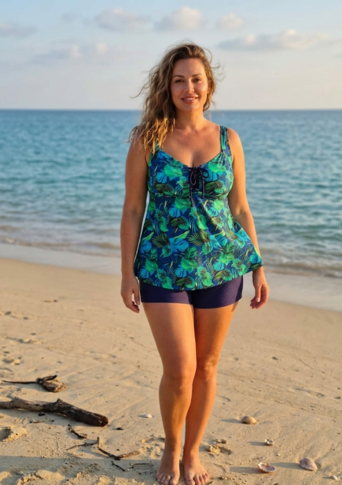 Costum de Baie Tankini cu rochita si slip pantaloni scurti 2 Piese tropical palms F2503 [3]