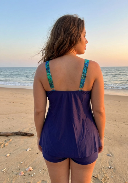 Costum de Baie Tankini cu rochita si slip pantaloni scurti 2 Piese tropical palms F2503 [2]