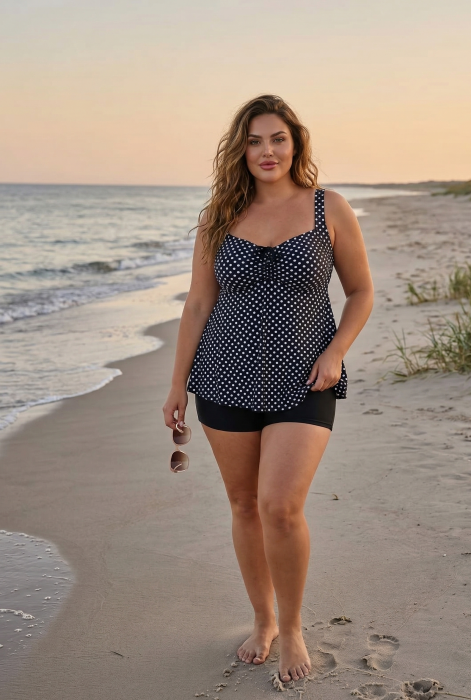 Costum de Baie Tankini cu rochita si slip pantaloni scurti 2 Piese buline f2503 [2]