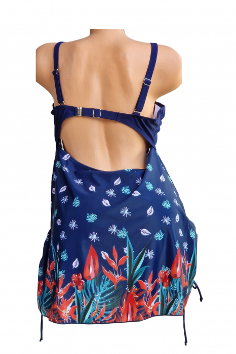 Costum de baie marime mare tip tankini, doua piese, fusta si pantaloni scurti, bleumarin, Ania, embody.ro [3]