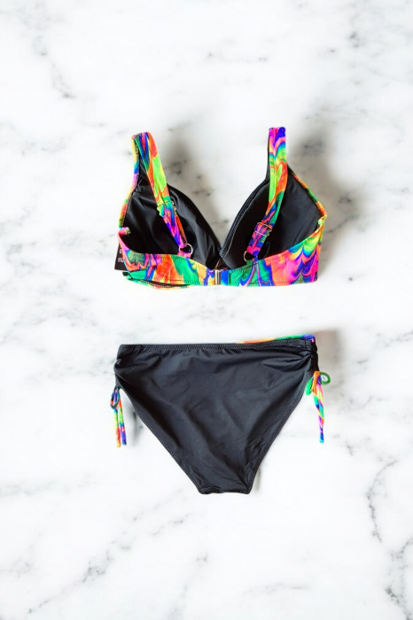 Costume de Baie Doua piese, Marime Mare- top colorat stil vibrant slip negru, 88086 [3]