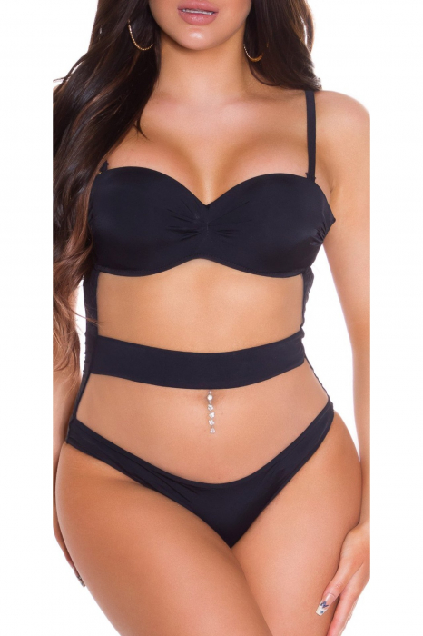 Costum de baie modelator, negru, cu push-up si aspect plasa in fata, Embody Vogue, embody.ro [8]