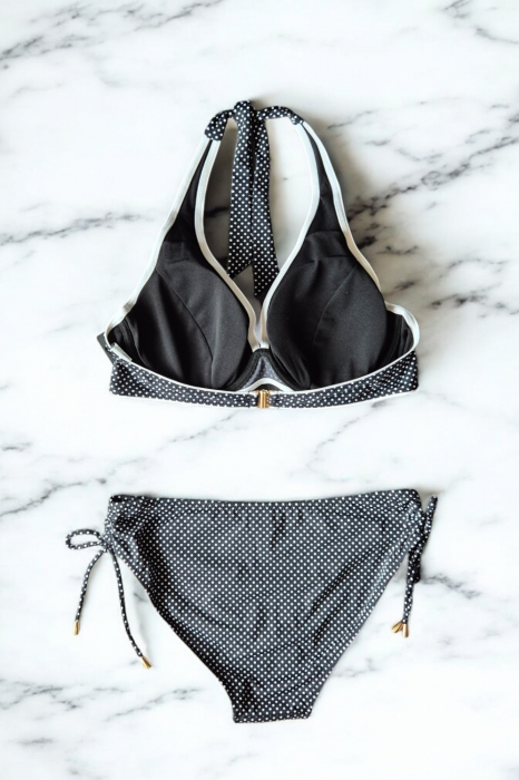 Costum de Baie Dama 2 Piese, Negru cu Buline, Retro  lm046 [4]