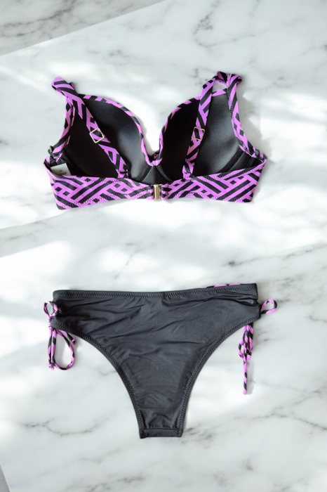 Costume de baie dama din doua piese, marime mare, summer style, mov/negru C002 [3]