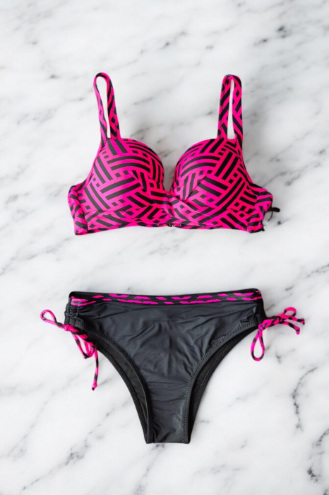 Costume de baie dama din doua piese, marime mare, summer style, roz/negru C002 [2]
