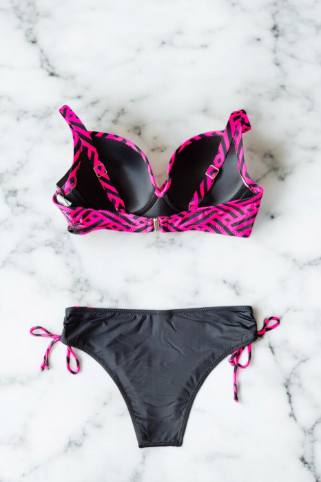 Costume de baie dama din doua piese, marime mare, summer style, roz/negru C002 [3]
