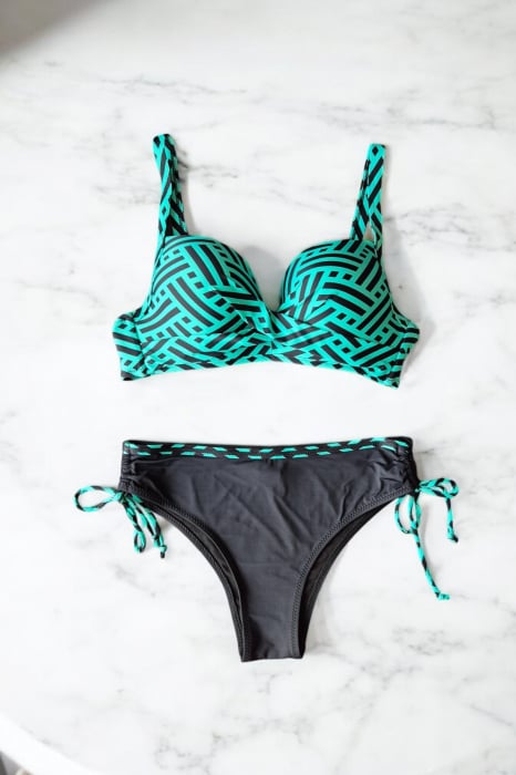 Costume de baie dama din doua piese, marime mare, summer style, verde/negru C002 [2]