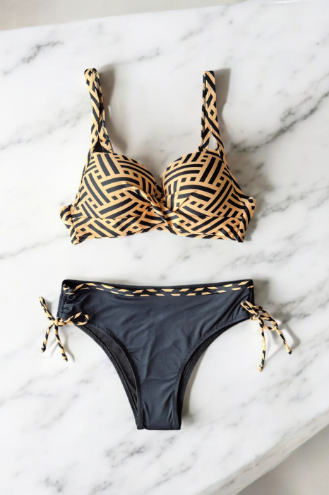 Costume de baie dama din doua piese, marime mare, summer style, bej/negru C002 [3]