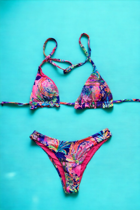 Costume de baie din 2 piese, slip brazilian, imprimeu tropical, multicolor embody.ro [6]