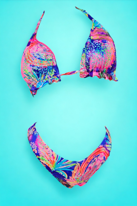 Costume de baie din 2 piese, slip brazilian, imprimeu tropical, multicolor embody.ro [3]