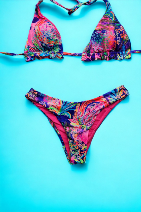 Costume de baie din 2 piese, slip brazilian, imprimeu tropical, multicolor embody.ro [4]