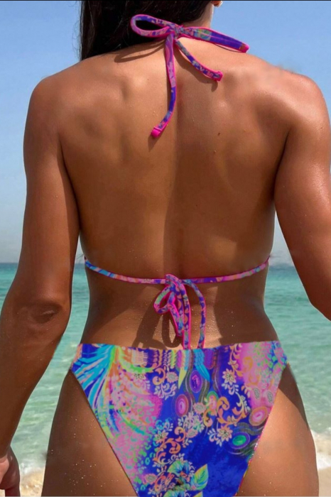 Costume de baie din 2 piese, slip brazilian, imprimeu tropical, multicolor embody.ro [2]