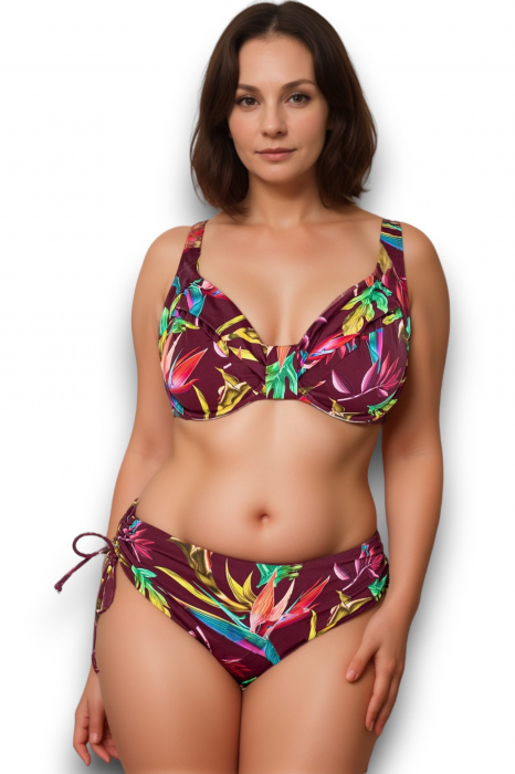 Costume de baie din 2 piese, slip clasic, marime mare, visiniu embody.ro [4]