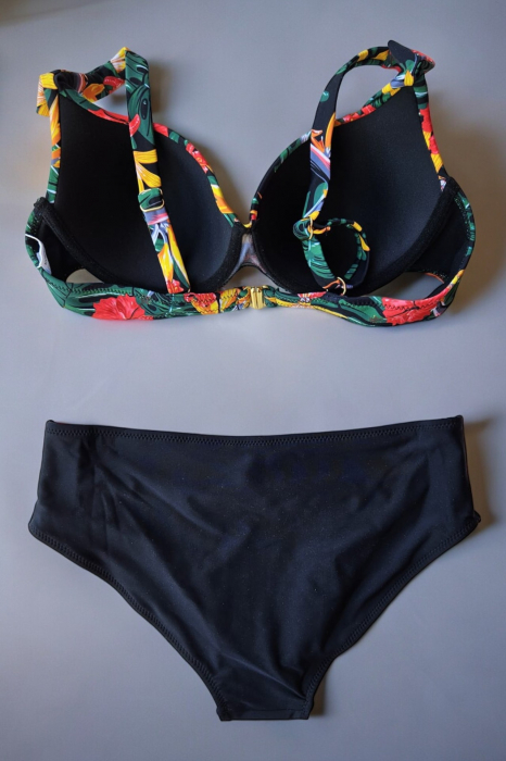 Costume de baie din 2 piese, slip clasic, marime mare, floral, negru embody.ro [3]
