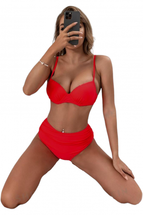 Costume de baie din 2 piese, slip cu talie inalta, rosu, Embody basic embody.ro [6]