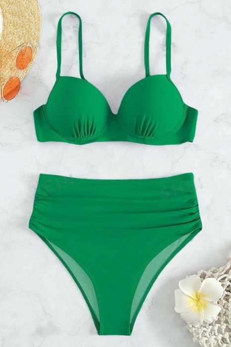Costume de baie din 2 piese, slip cu talie inalta, verde, Embody basic  basic embody.ro [3]