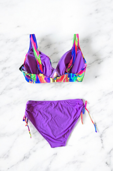 Costume de Baie Doua piese, Marime Mare- top colorat stil vibrant slip mov, 88086 [3]