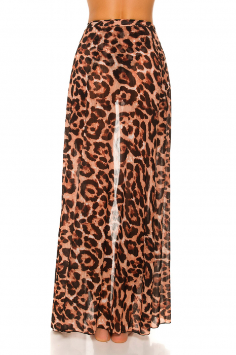 Fusta lunga de plaja dama, animal print, maro, marime universala, embody.ro [2]