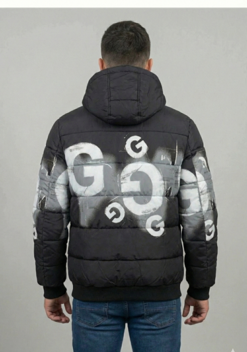 Geaca barbati casual groasa, cu gluga  detasabila si buzunare cu fermoar 88973 negru/gri [2]