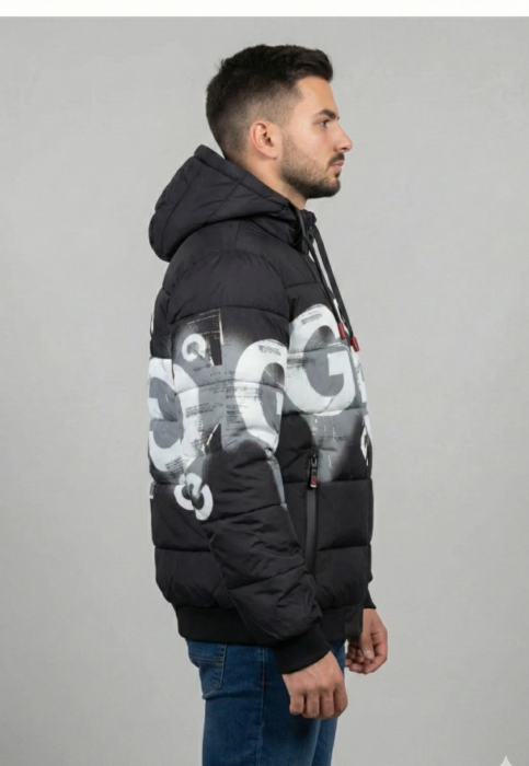 Geaca barbati casual groasa, cu gluga  detasabila si buzunare cu fermoar 88973 negru/gri [3]