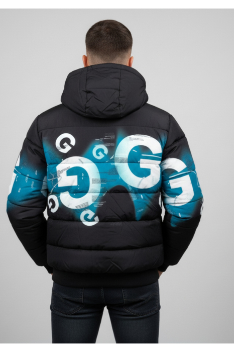 Geaca barbati casual groasa, cu gluga  detasabila si buzunare cu fermoar 88973 negru/bleu [3]