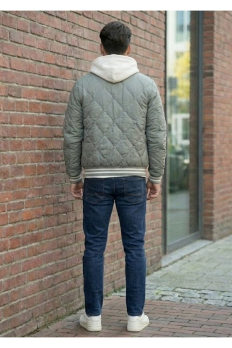 Jacheta Bomber Matlasata de Toamna-primavara cu Gluga din Material si Mansete in Dungi 62500 gri [6]