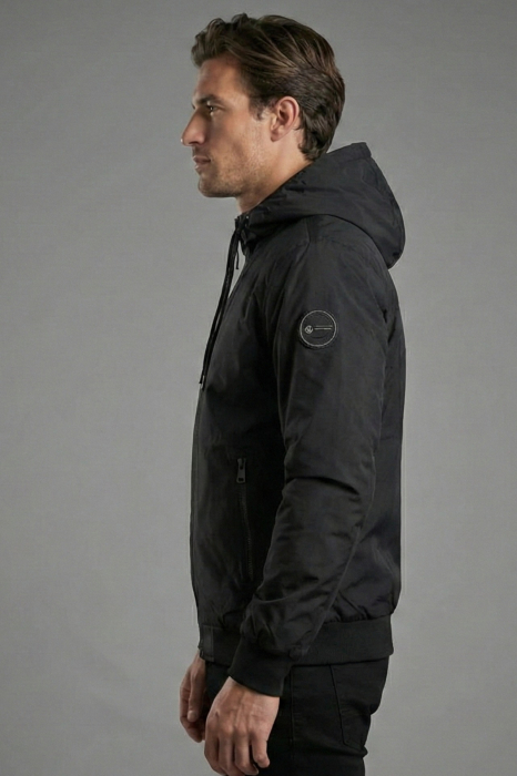 Geaca barbati din fas subtire cu gluga fixa si buzunare cu fermoar negru 7171 [3]