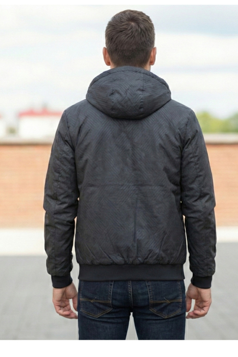 Geaca barbati cu doua fete, gluga fixa si imprimeu montan/ negru uni 62504 [4]