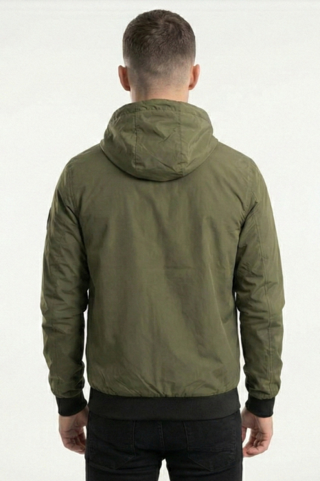 Geaca barbati din fas subtire cu gluga fixa si buzunare cu fermoar kaki 7171 [2]
