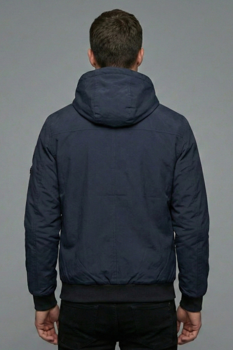 Geaca barbati din fas subtire cu gluga fixa si buzunare cu fermoar bleumarin 7171 [3]