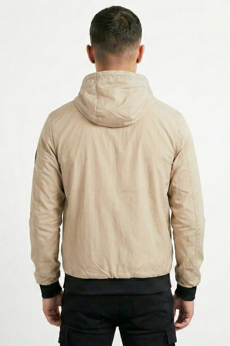 Geaca barbati din fas subtire cu gluga fixa si buzunare cu fermoar bej 7171 [2]