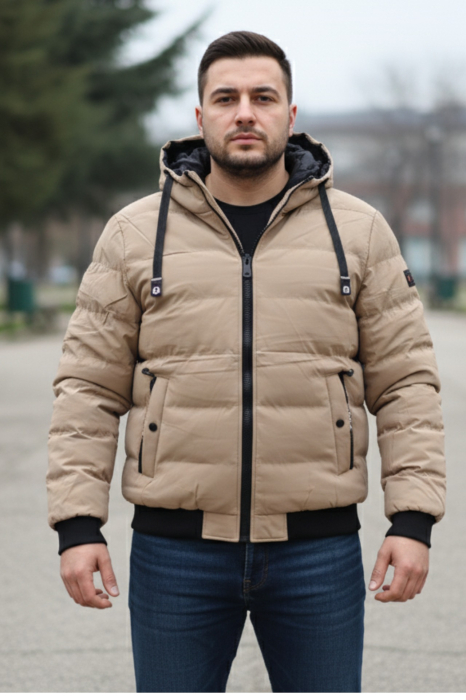 Geaca Barbati Fas Groasa Cu Gluga Detasabila Bej 7458-3 [1]