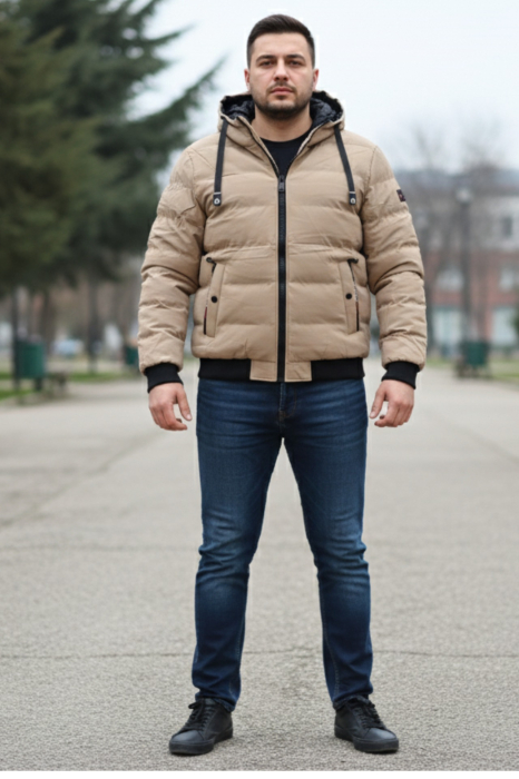 Geaca Barbati Fas Groasa Cu Gluga Detasabila Bej 7458-3 [5]