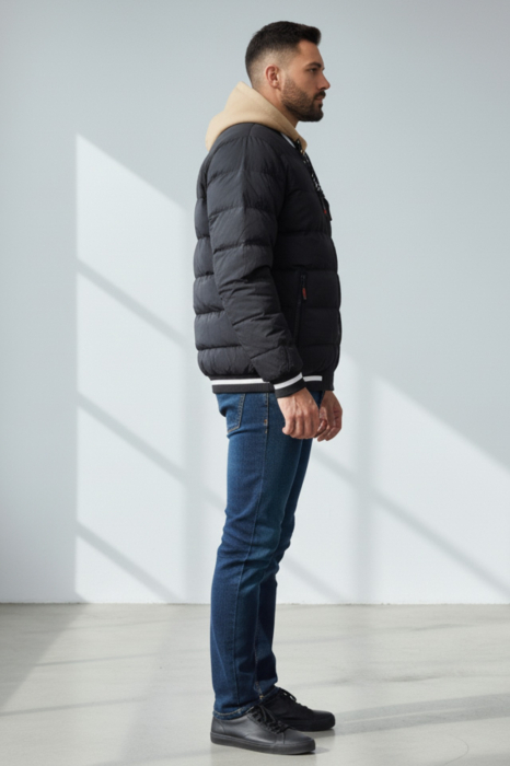 Geaca groasa Puffer Barbati Neagra cu Gluga detasabila Bej 7457-1 negru [4]