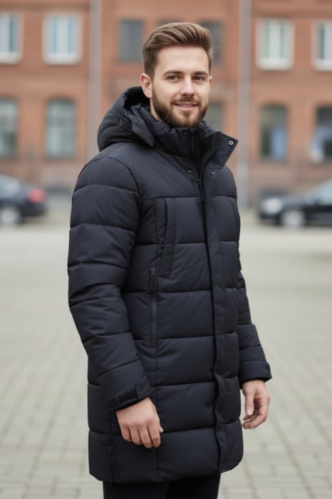 Geaca Barbati groasa de Iarna Lunga Cu Gluga Detasabila 2603 negru [2]