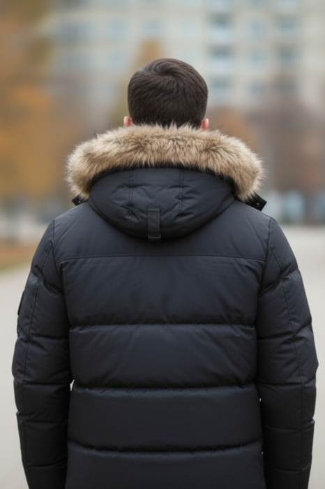 Geaca barbati iarna neagra matlasata ,gluga cu puf detasabila 7460-1 [4]