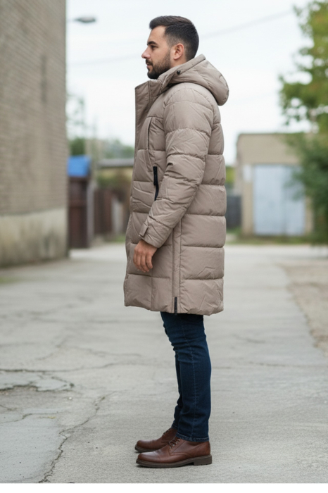 Geaca Barbati groasa de Iarna Lunga Cu Gluga Detasabila 2603 bej [3]