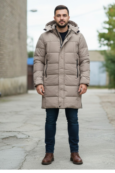 Geaca Barbati groasa de Iarna Lunga Cu Gluga Detasabila 2603 bej [1]
