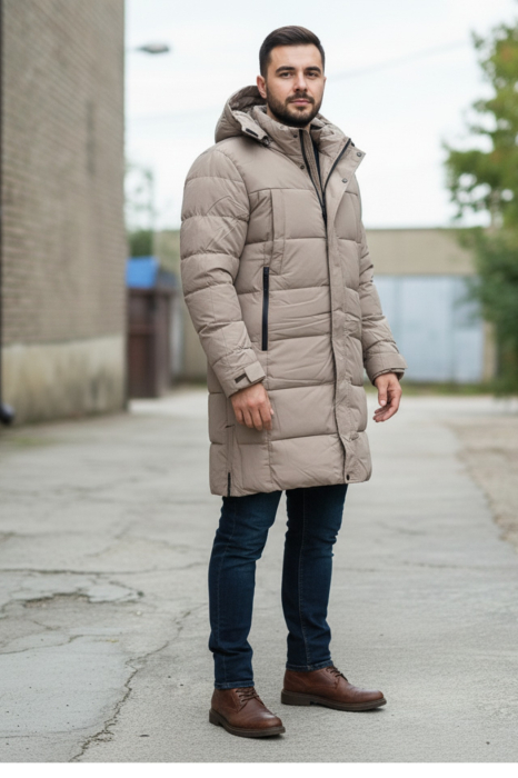 Geaca Barbati groasa de Iarna Lunga Cu Gluga Detasabila 2603 bej [2]