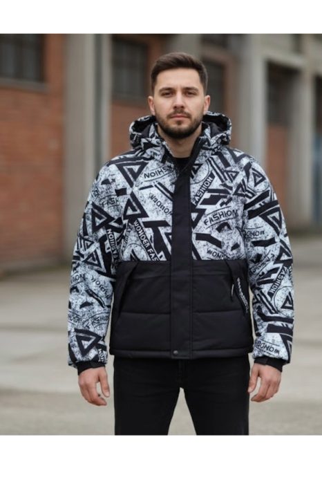 Geaca Barbati Imprimata cu Gluga detasabila 52030-1 negru/alb [1]