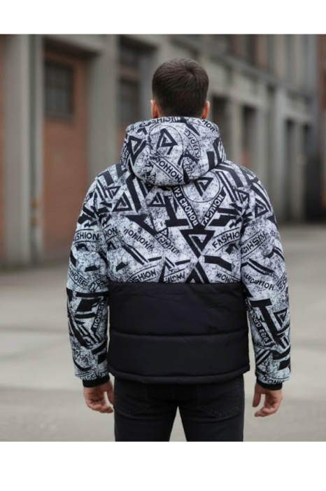 Geaca Barbati Imprimata cu Gluga detasabila 52030-1 negru/alb [2]