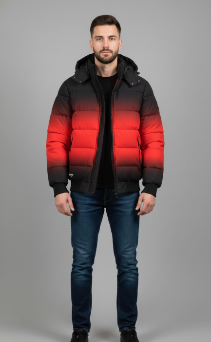 Geaca Barbati Fas Groasa Gradient Rosu-Negru cu Gluga Detasabila 7968-3 [4]