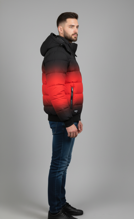 Geaca Barbati Fas Groasa Gradient Rosu-Negru cu Gluga Detasabila 7968-3 [3]