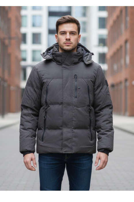 Geaca Barbati Iarna Groasa cu Gluga Detasabila kaki inchis 52036-6 [5]