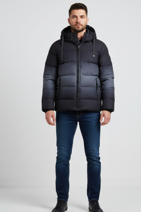 Geaca de Iarna Barbati Puffer in Degrade Negru-Gri cu Gluga 8435-2 [5]