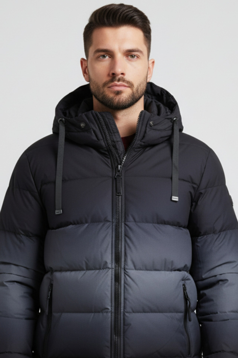 Geaca de Iarna Barbati Puffer in Degrade Negru-Gri cu Gluga 8435-2 [4]