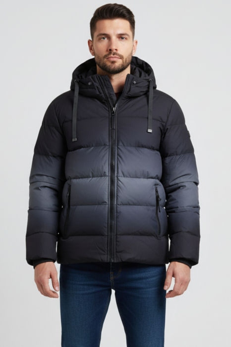 Geaca de Iarna Barbati Puffer in Degrade Negru-Gri cu Gluga 8435-2 [1]