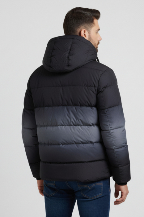 Geaca de Iarna Barbati Puffer in Degrade Negru-Gri cu Gluga 8435-2 [2]