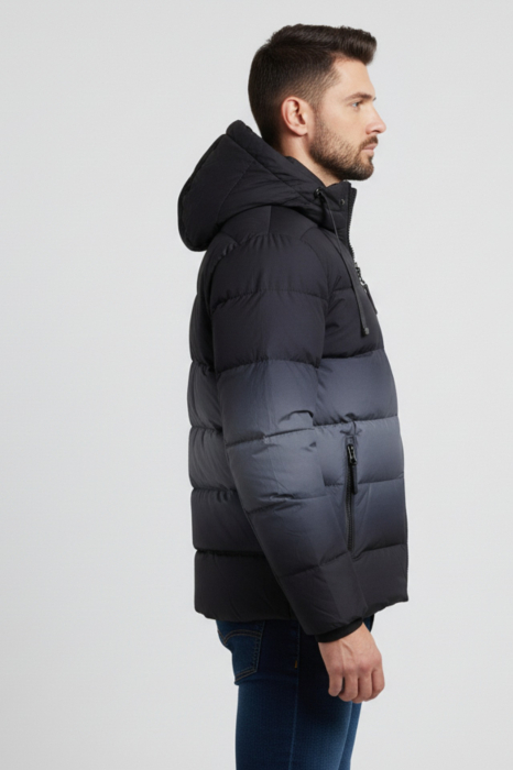 Geaca de Iarna Barbati Puffer in Degrade Negru-Gri cu Gluga 8435-2 [3]
