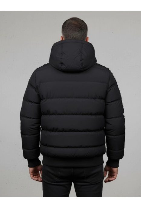 Geaca groasa de iarna barbati, neagra cu gluga detasabila si imprimeu "Design" 7951-1 [4]